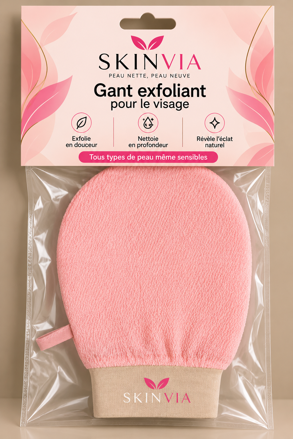 Gant exfoliant visage SKINVIA couleur Rose